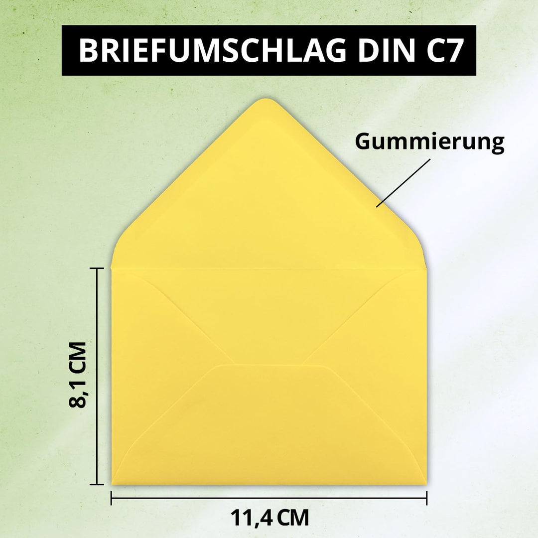 250x kleine Umschläge in Zitronengelb DIN C7 8,1 x 11,4 cm mit Spitzklappe und Nassklebung in 120 g/