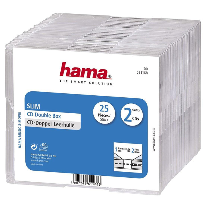 Hama CD-Doppelhüllen-Box im Super-Slim-Design für 50 CDs/DVDs/Blu-Rays, 25er-Pack, transparent Singl