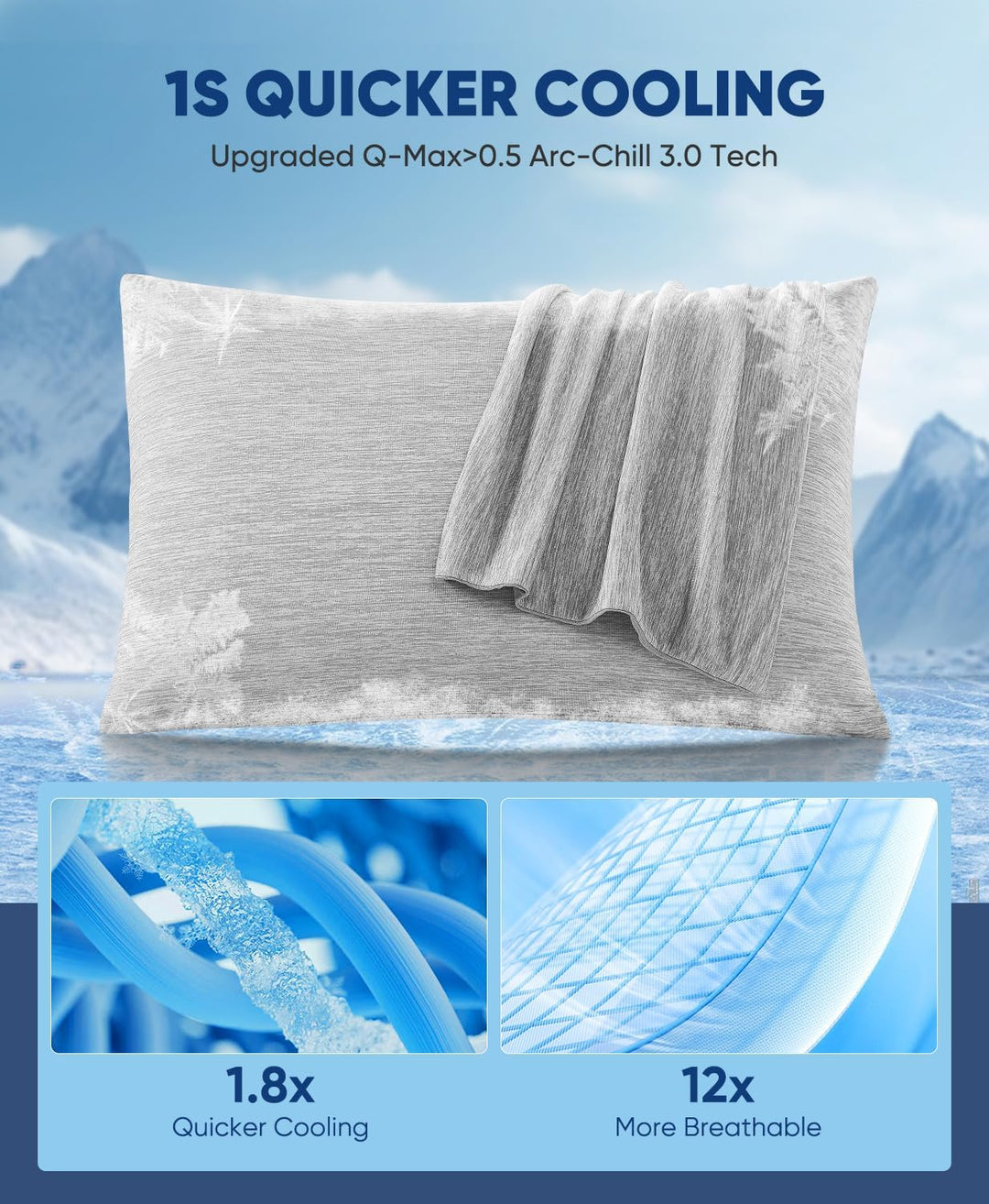Luxear 2er Kühlender Kissenbezug 40x80cm für Nachtschweiss, Superweiche Kissenhülle, Japanische Arc-