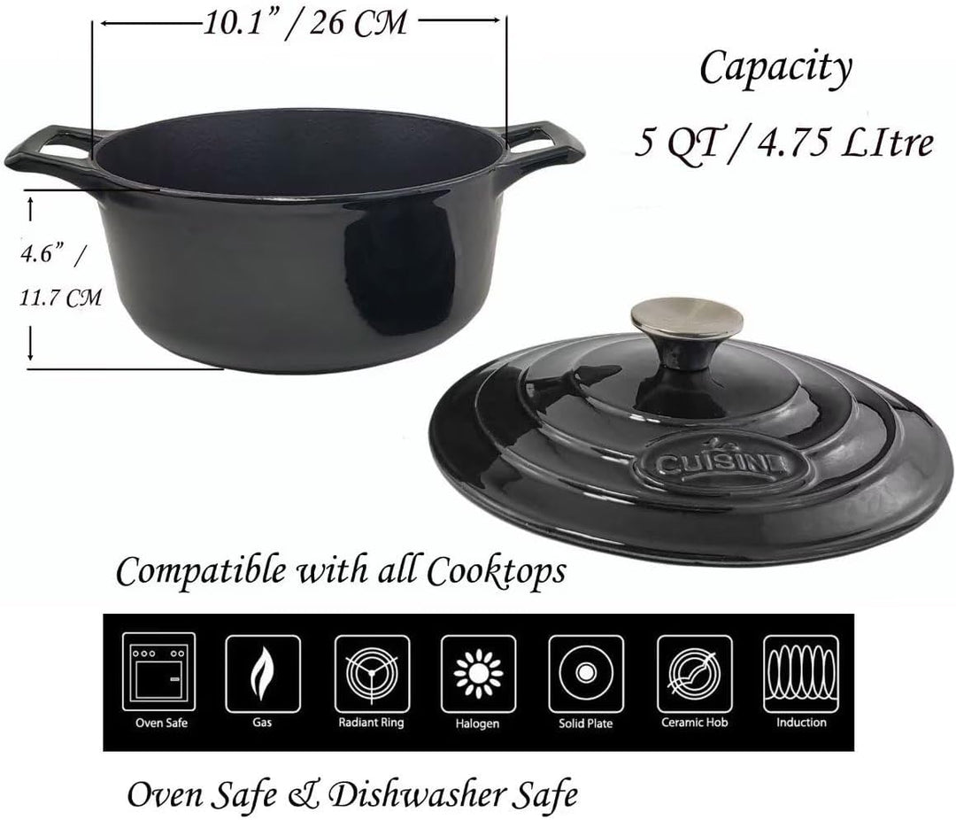 La Cuisine Eemaillierte Gusseisen Bräter Schmortöpfe Auflaufform Kasserollen 26cm 4.75 L.Schwarz Mat