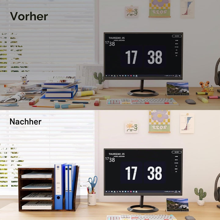 EasyPAG 6 Fächer Holz A4 Büro Schreibtisch Organizer Dokumentenhalter Aktenablage Zeitschriftenhalte