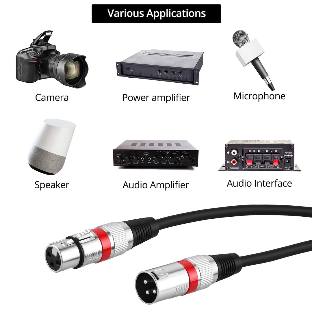 QWORK® 5 Stück 5M XLR Kabel, 3-pin XLR Mikrofonkabel Stecker auf Buchse, Störungsfreies XLR-Kabel, f