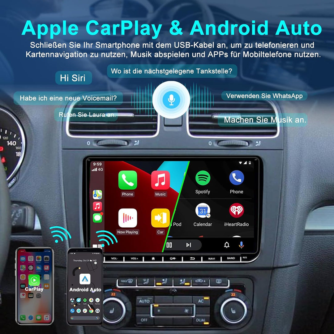 Kovanda Android Autoradio für VW Golf 5 6 Touran Tiguan Skoda Caddy Amarok, 9 Zoll Touchscreen Doppe