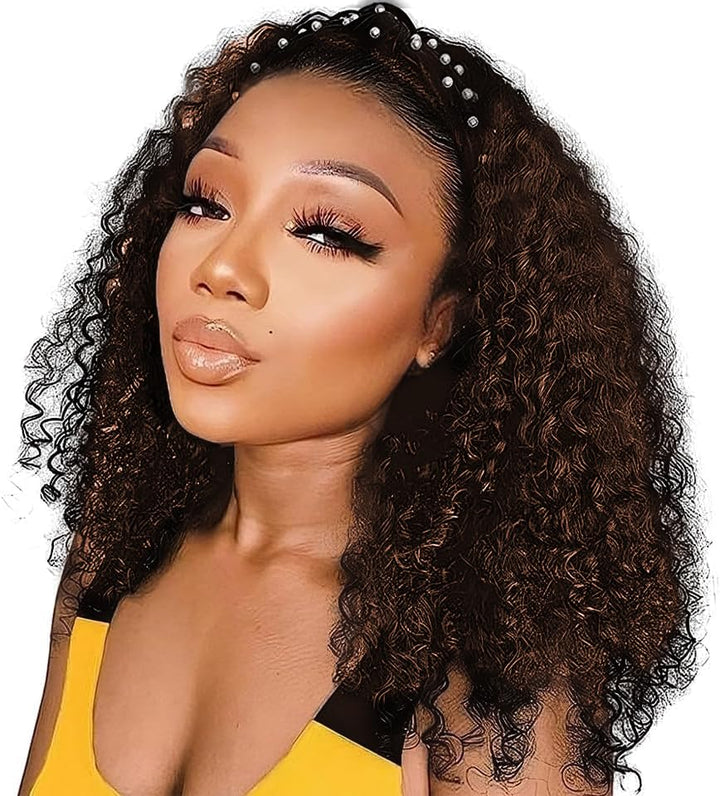TNICE Headband Wig Human Hair Deep Wave 14 Inch Machine Made None Lace Front Wig Brazilian Virgin Cu