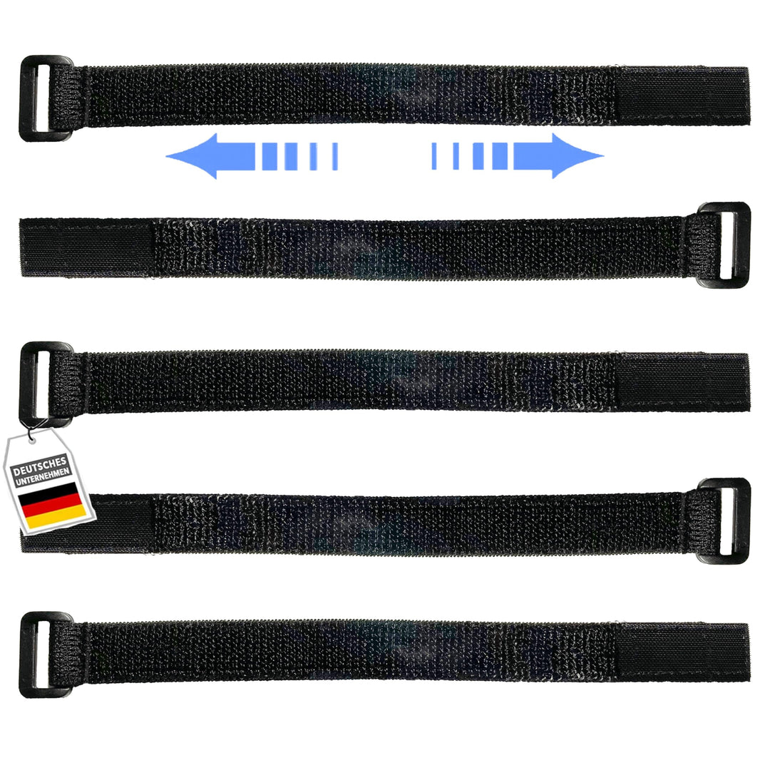 5x dehnbare Klett Kabelbinder 30 cm schwarz elastisch mit Schnalle - 20 mm breit - wiederverschliess