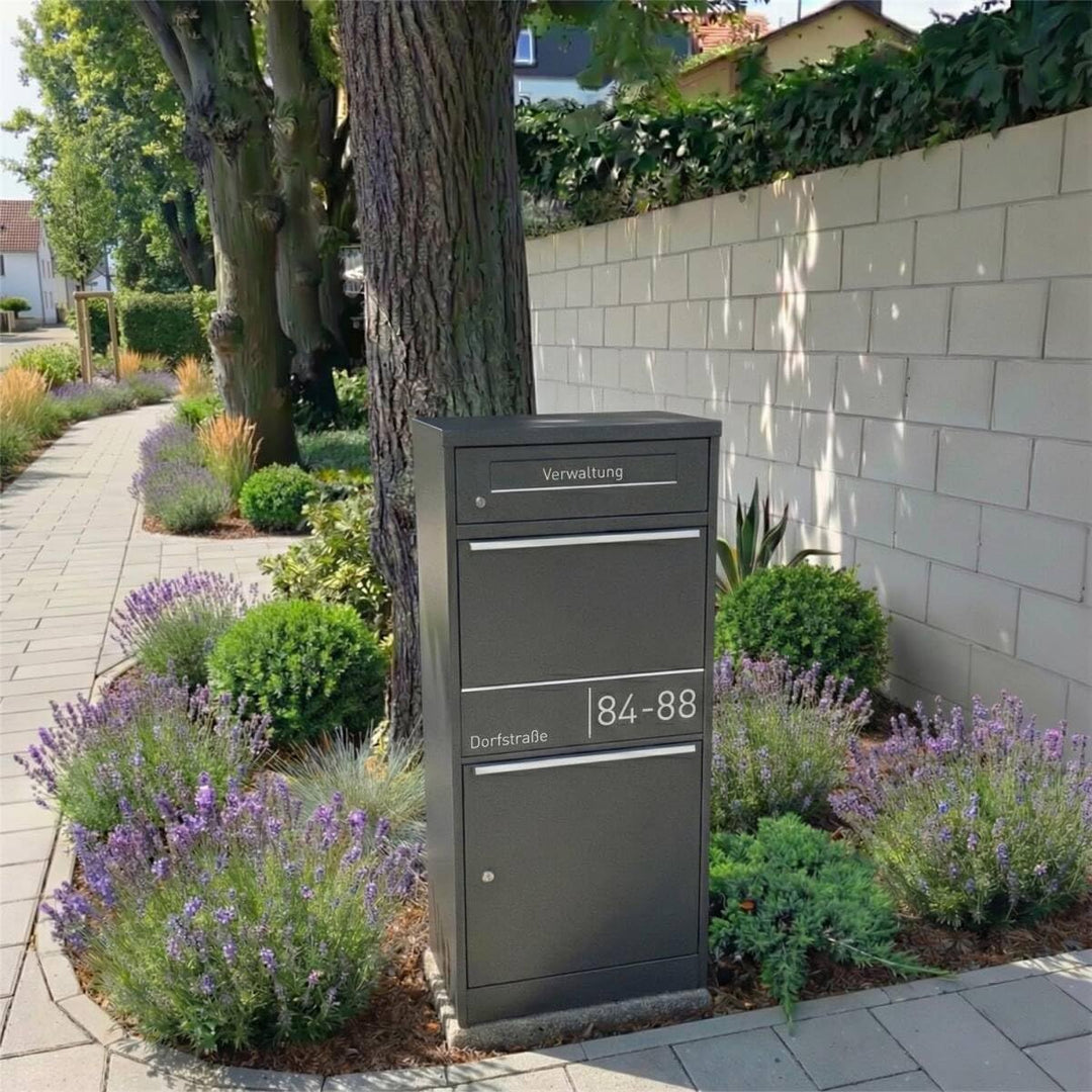 Metzler Paketbox draussen gross in Eisenglimmer DB703 - Briefkasten mit Paketfach personalisiert mit