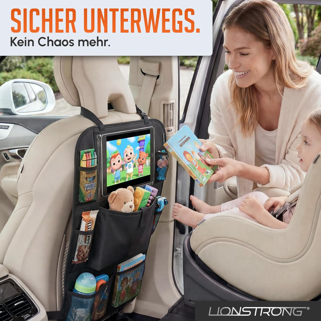 LIONSTRONG® Auto Organizer Kinder Rücksitz schwarz [WASSERDICHT] - Rückenlehnenschutz Auto Kinder un