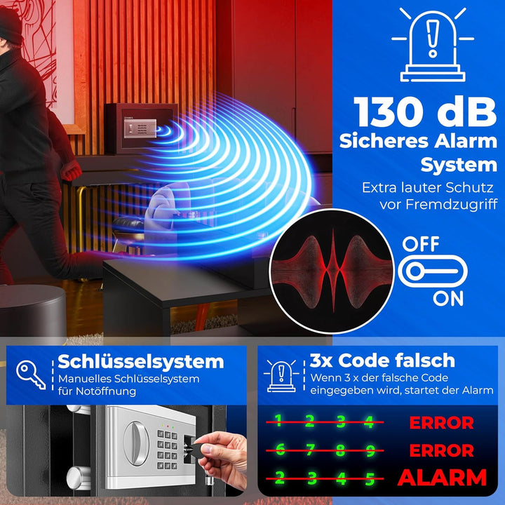 KESSER® Elektronischer Tresor | 35x25x25cm | Inkl. Batteriebox | Elektronischer Safe | 3x Doppelbolz