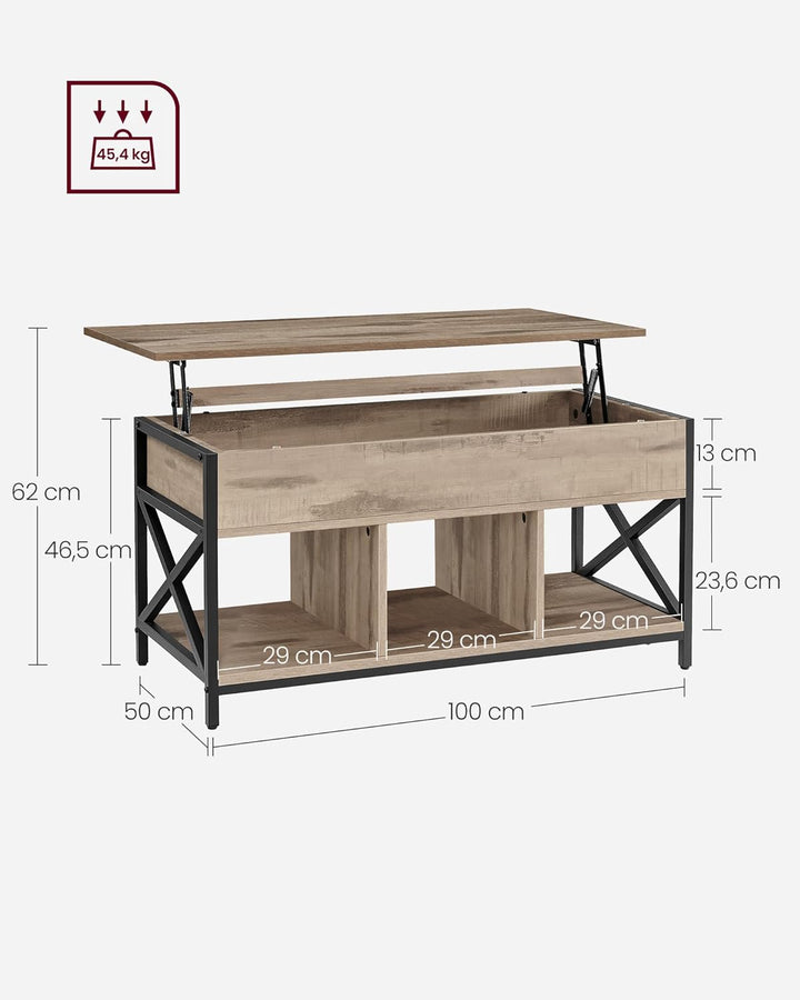 VASAGLE Couchtisch, höhenverstellbarer Wohnzimmertisch, Kaffeetisch, mit 1 verstecktem Fach und 3 of