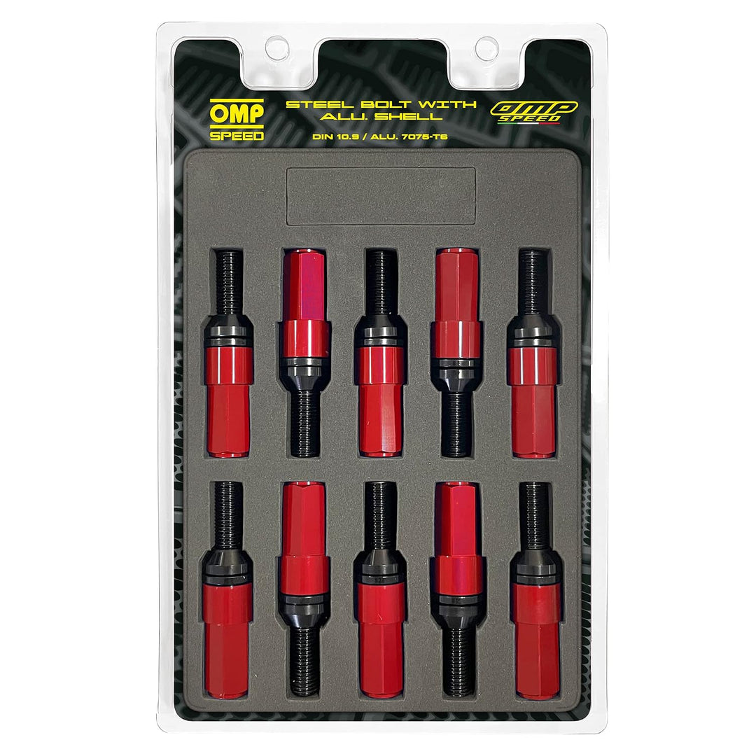 OMP SPEED - Set Performance-Schrauben mit Aluminiumschutz, M14X1.25, HEX: 17-19, L: 28 mm, Farbe: ro