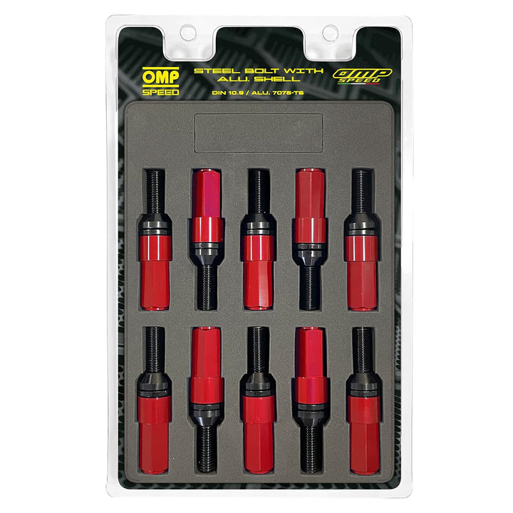OMP SPEED - Set Performance-Schrauben mit Aluminiumschutz, M14X1.25, HEX: 17-19, L: 28 mm, Farbe: ro