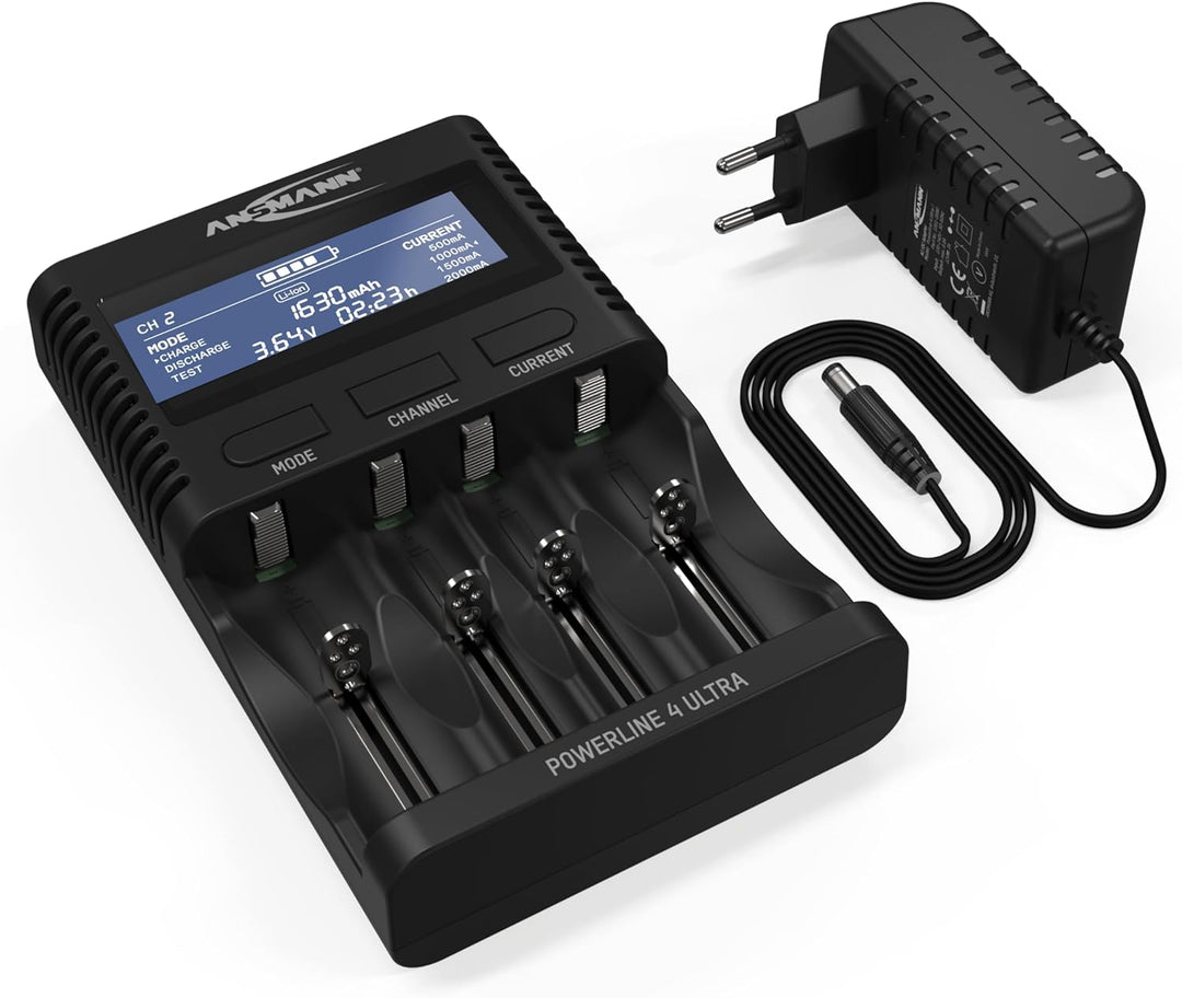 ANSMANN Akku-Ladegerät für AA/AAA/C/D NiMH Akkus & Li-Ion 18650/26650 Batterieladegerät mit 4 Ladepr