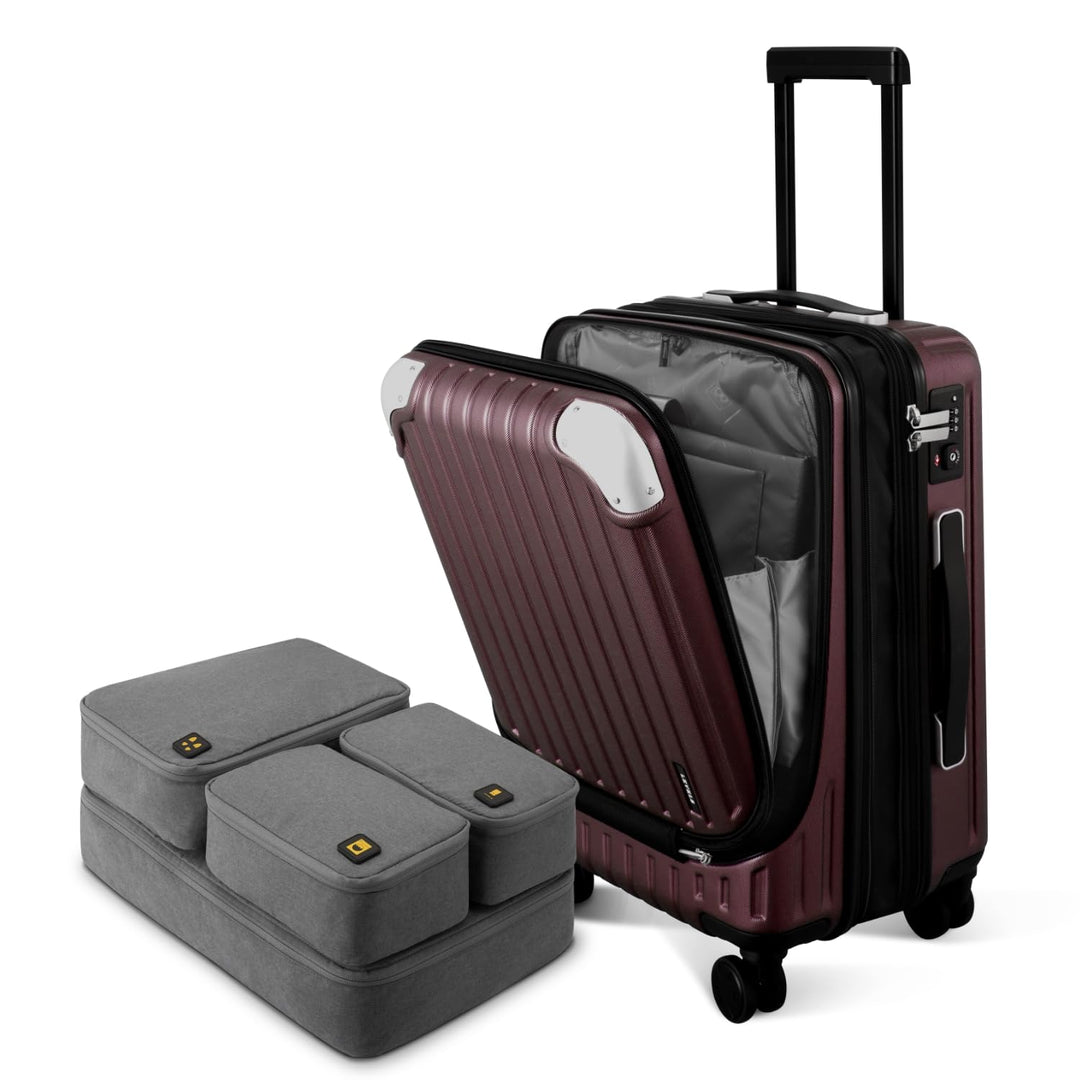 LEVEL8 Koffer Trolleys Handgepäck Hartschalenkoffer Rollkoffer Reisekoffer, TSA Rot (Organizer-Set)3