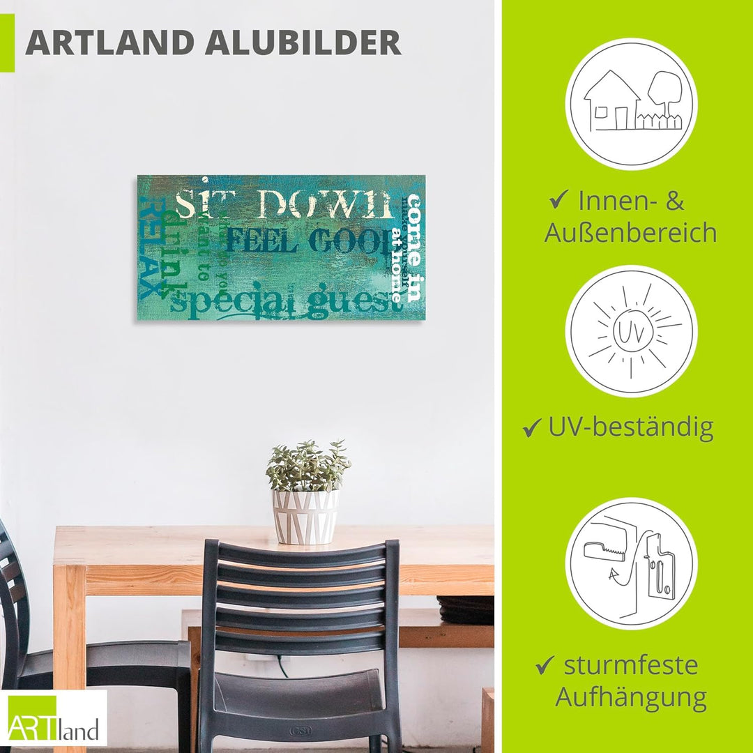 ARTland Wandbild Alu Verbundplatte für Innen & Outdoor Bild 60x30 cm Bilder mit Sprüchen Abstrakt Ku