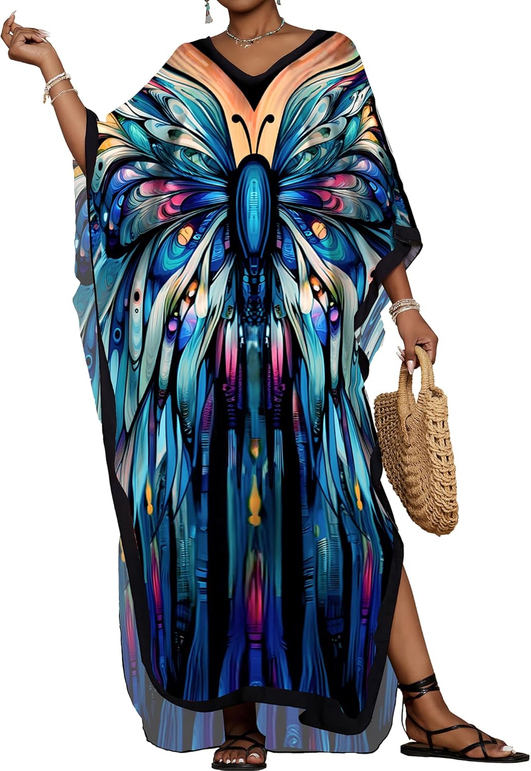 Bsubseach Damen Casual Beach Kaftan Kleid Kurzarm Loungewear Caftan Strandkleid Blau 1, Blau 1