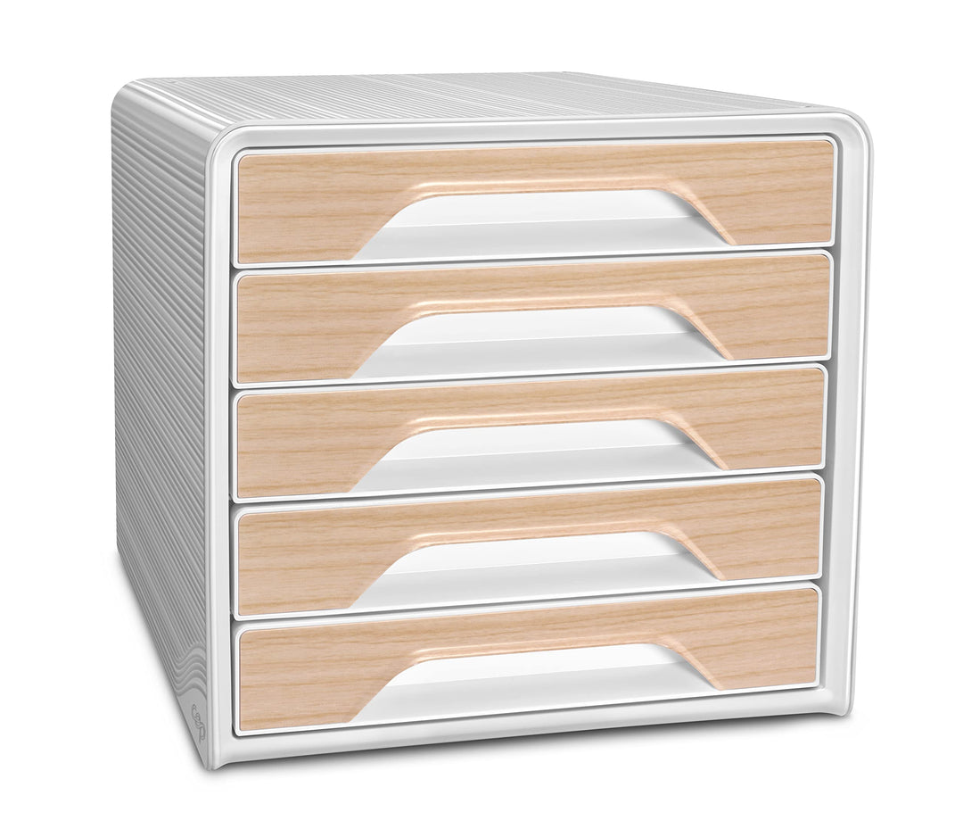 CEP Schubladenbox mit 5 flachen Schubladen Silva Weiβ Holz Weiss / Buche, Weiss / Buche