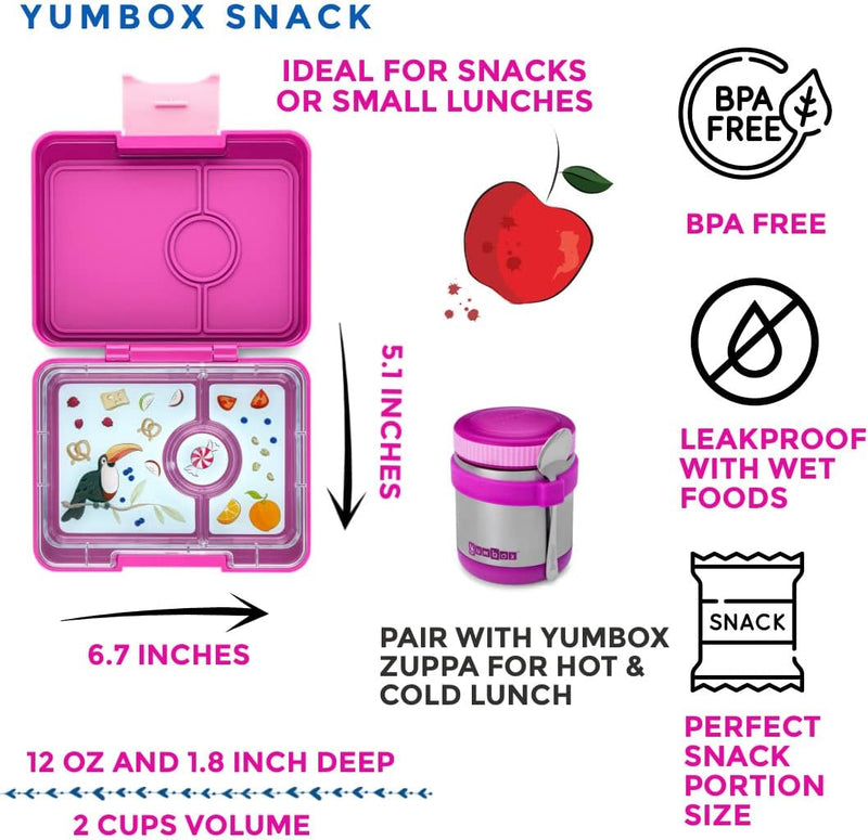 yumbox Snack S Lunchbox (Malibu Purple) - kleine Brotdose mit 3 Fächern | Kinder Bento Box für Kinde