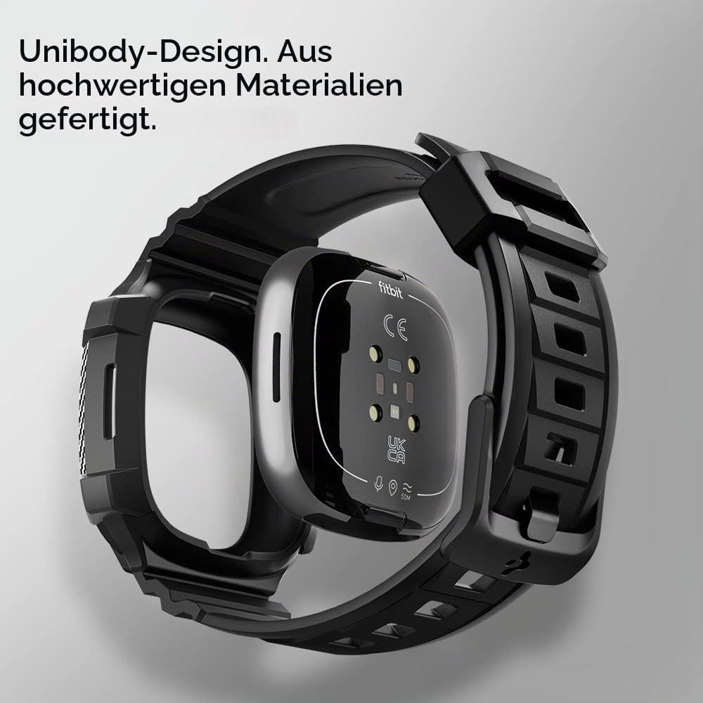 Spigen Rugged Armor Pro Hülle mit Band für Fitbit Versa 4 / Sense 2 | TPU-Unibody-Hülle mit Armband,