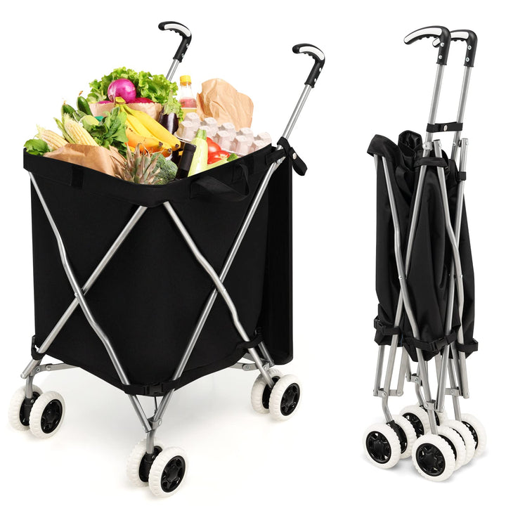 COSTWAY Faltbarer Einkaufstrolley mit Rädern, Kapazität 90 L/55 kg, Handwagen mit Abnehmbarer Oxford