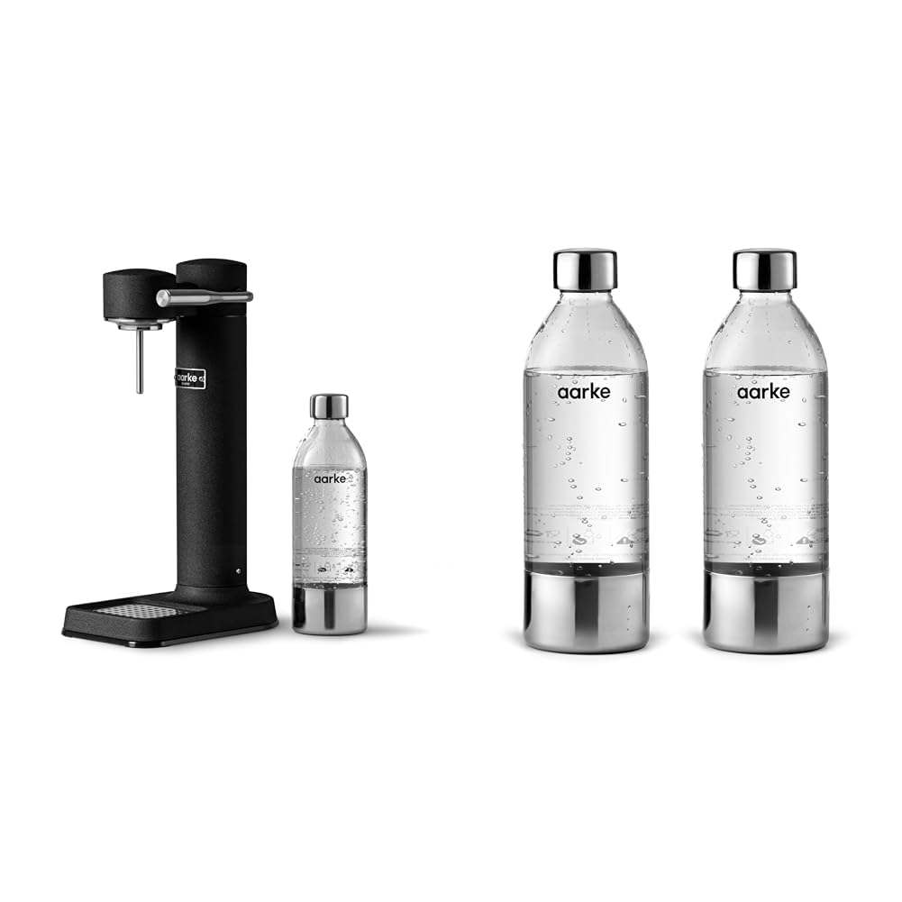 Aarke Carbonator 3, Premium Wassersprudler aus Edelstahl mit Aarke Flasche & 2er-Pack PET-Flaschen f
