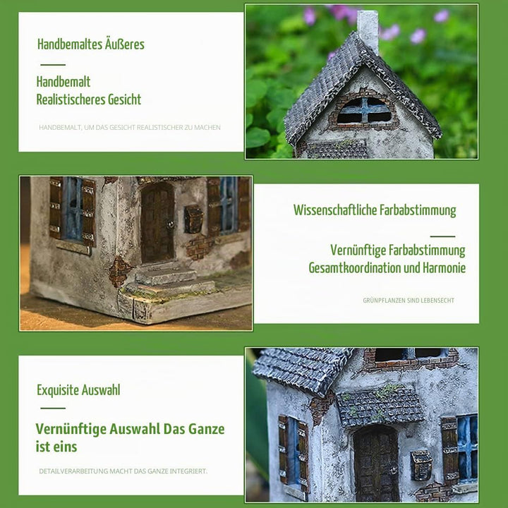 Feenhaus, 14cm Miniatur Pastoral kleines Haus Harz Retro Elfenhaus Miniatur Landschaft Gartenfigur G