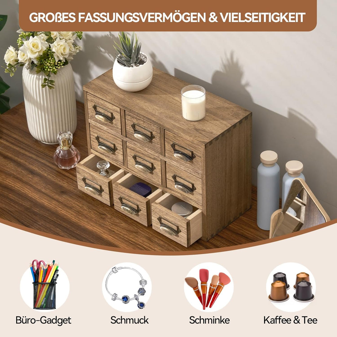 KIRIGEN Holzschreibtisch Aufbewahrungsschrank 9 Schubladen Mini Kommode mit Metallgriffen Desktop Or