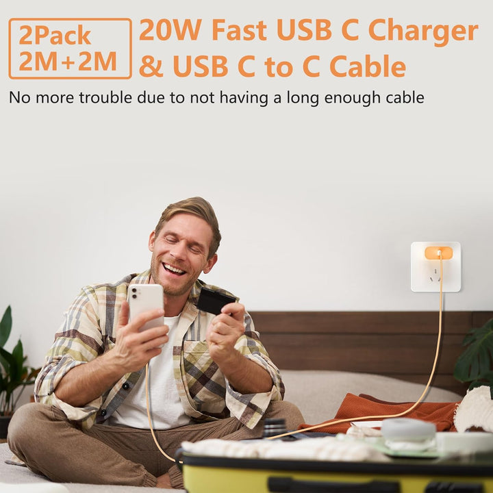 2Pack USB C Ladegerät Ladekabel für iPhone 17/16, 20W USB C Schnellladegerät und Schnellladekabel, T