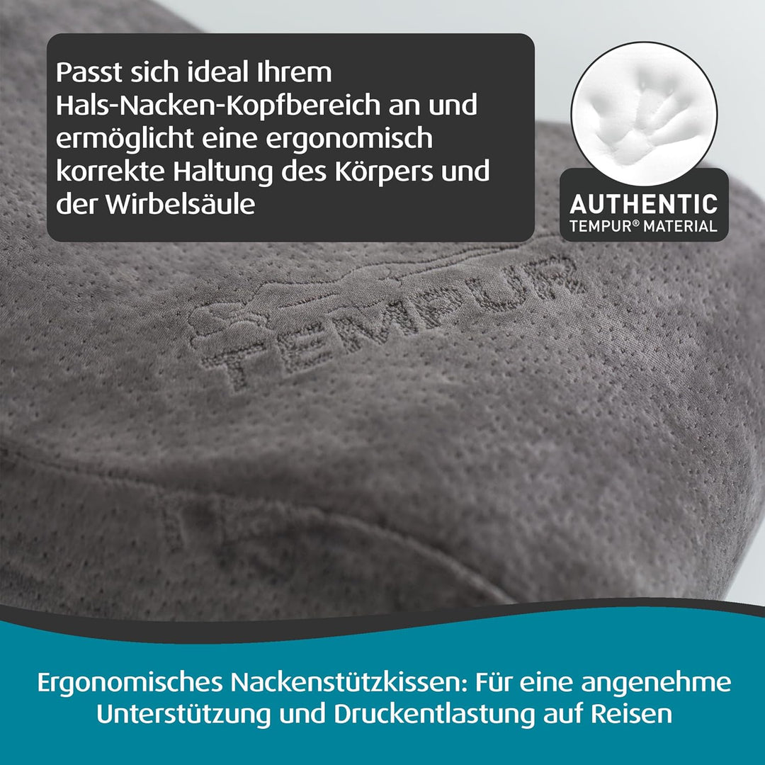TEMPUR Reisekissen Memory Foam, ergonomisches Reise-Nackenkissen inkl. Tragetasche, Anthrazit, Gröss