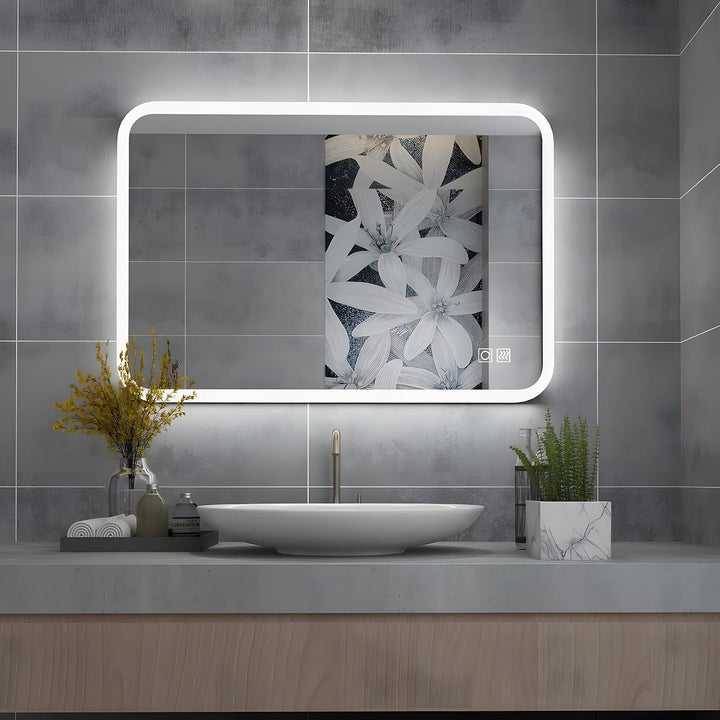 MIQU Badspiegel LED 60 x 50 cm Badezimmerspiegel mit Beleuchtung warmweiss/kaltweiss dimmbar Lichtsp