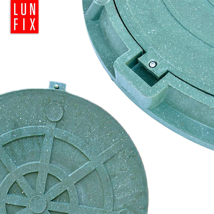 Lun Fix Schachtabdeckung mit Flanschrahmen DN 600 mm A15, GRÜN Schachtdeckel mit Manipulationsschutz