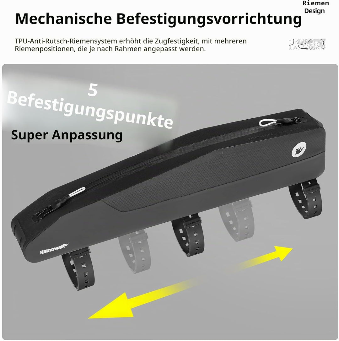 Rhinowalk Fahrrad Oberrohrtasche 2.0L – wasserdichte Lange Rahmentasche mit Reissverschluss – Montag