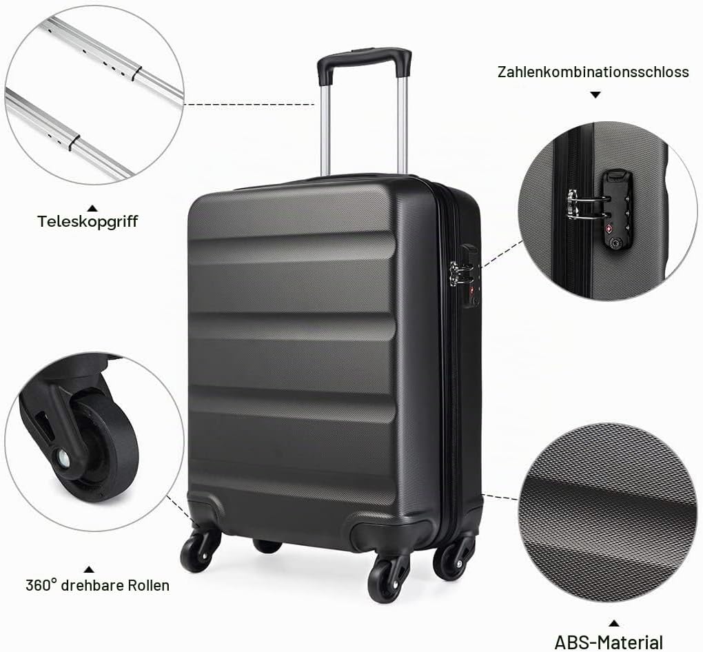KONO Handgepäck Koffer Klein Reisekoffer mit Rollen und TSA Schloss, Koffer Trolley Handgepäck Flugz