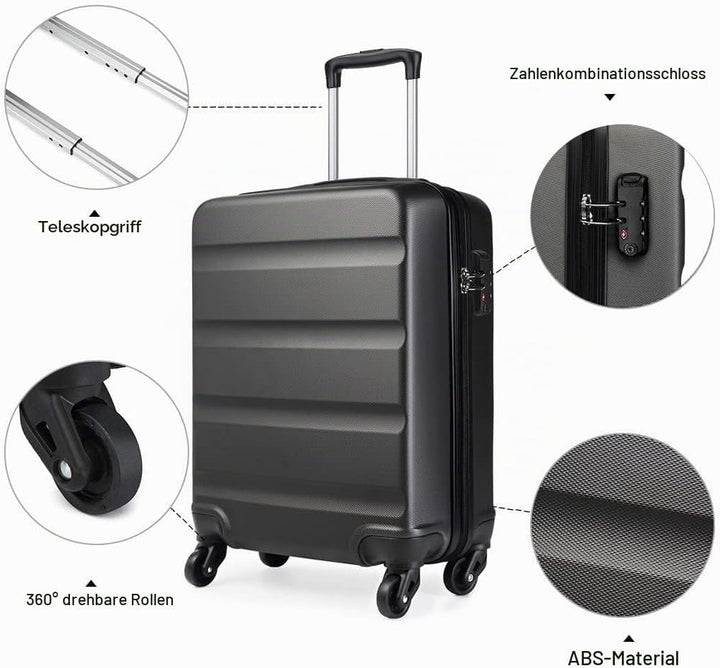KONO Handgepäck Koffer Klein Reisekoffer mit Rollen und TSA Schloss, Koffer Trolley Handgepäck Flugz