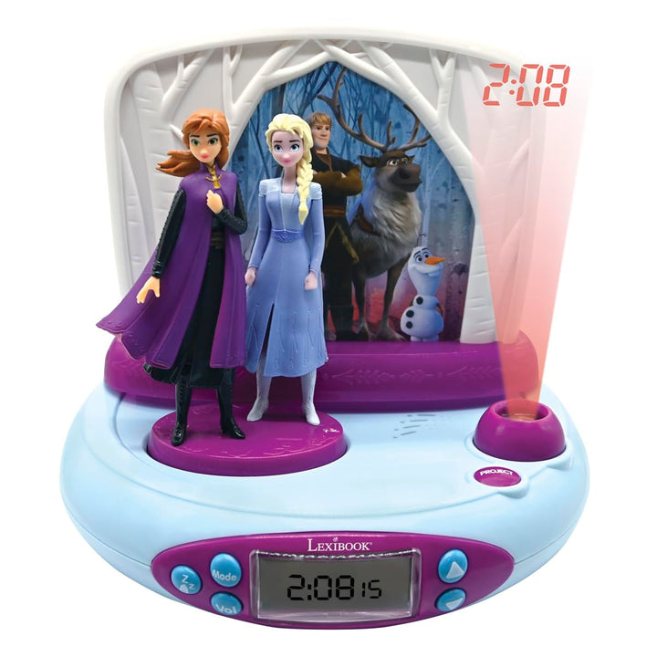 Lexibook Disney Frozen Die Eiskönigin 2 ELSA & Anna, Projector-wecker mit Klingeltönen, Nachtlicht,