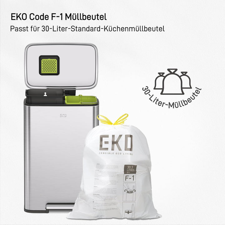 EKO Madison Mülleimer Küche, 25 + 20 Liter, Mülltrennsystem 2 Fächer, Treteimer mit Geruchsfach und