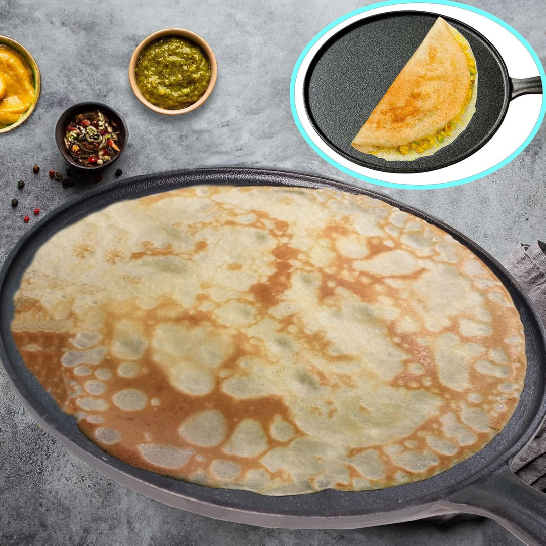 La Cuisine Crêpe Tawa Pfanne für Roti Dosa Comale – Grill-Pizza-Pfanne, Gusseisen, vorgebrannt, 28 c