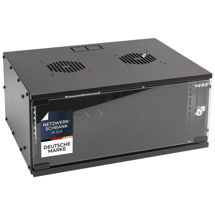 HMF 65704-02 Netzwerkschrank, Serverschrank 19 Zoll | 4 HE | 400 mm Tiefe | Glastür | Schwarz 4 HE S
