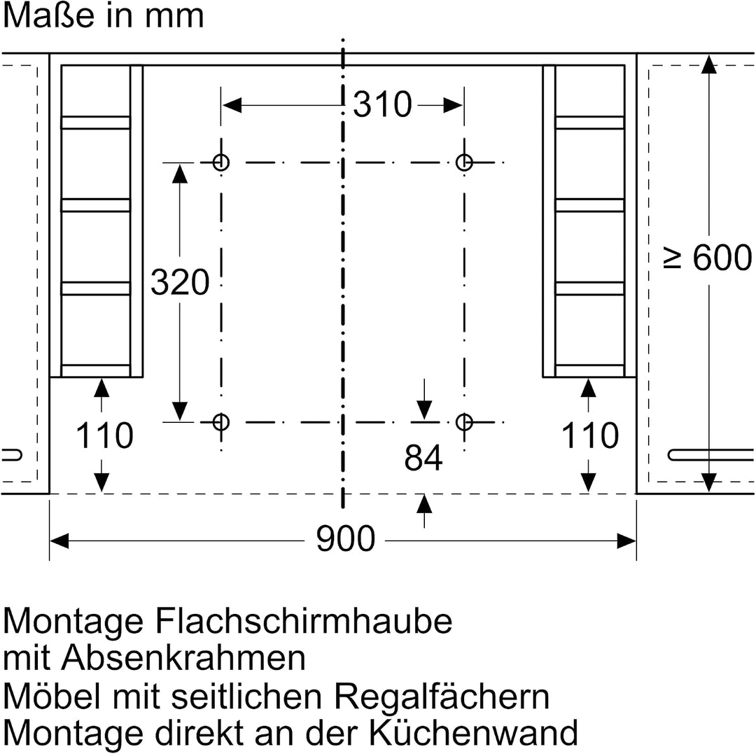 Siemens Absenkrahmen 830 mm LZ49601 | Kombinierbar, Der Absenkrahmen lässt die Flachschirmhaube komp