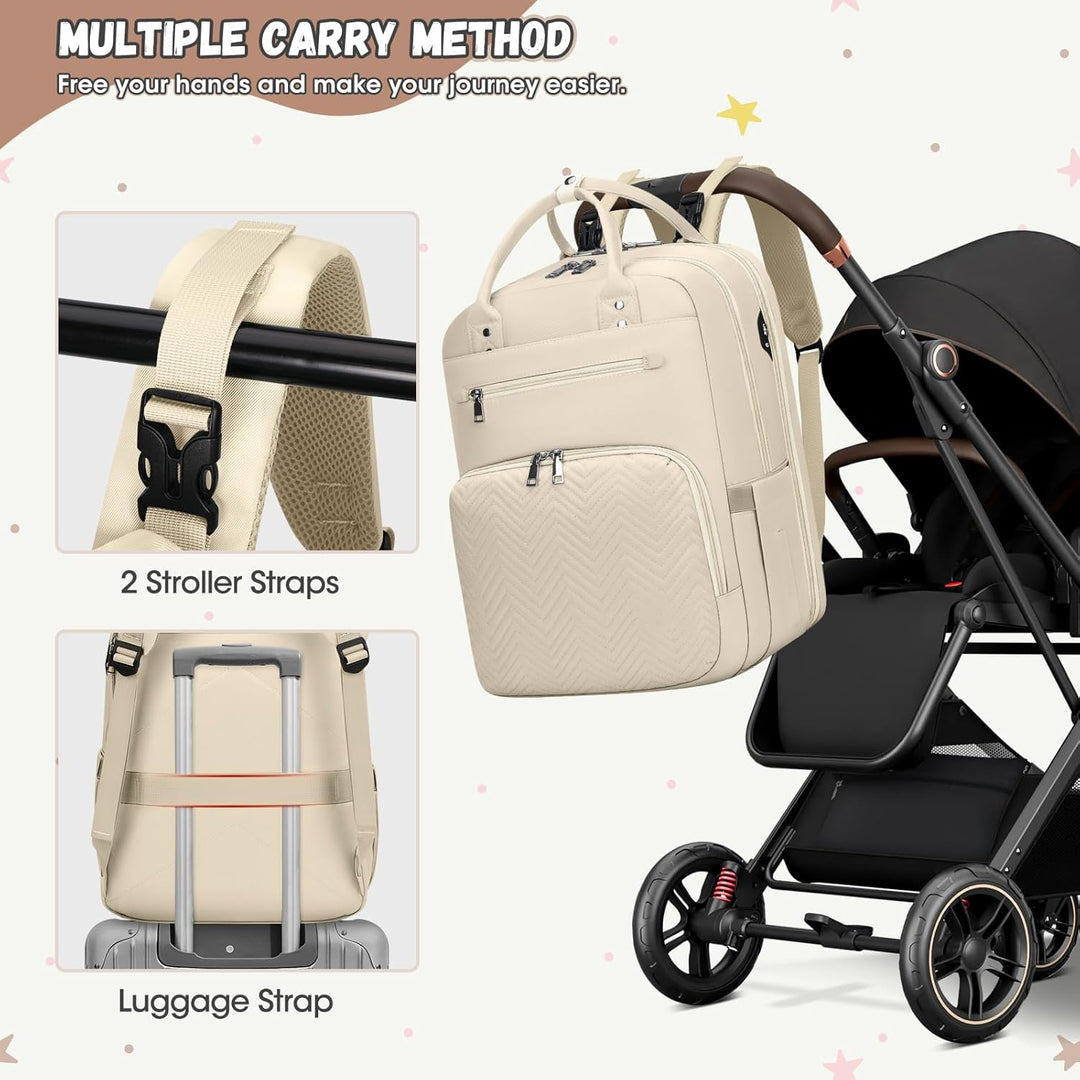 RAINSMORE Wickelrucksack Baby Wickeltasche Rucksack mit Wickelunterlage Unterwegs Gross Diaper Bag M