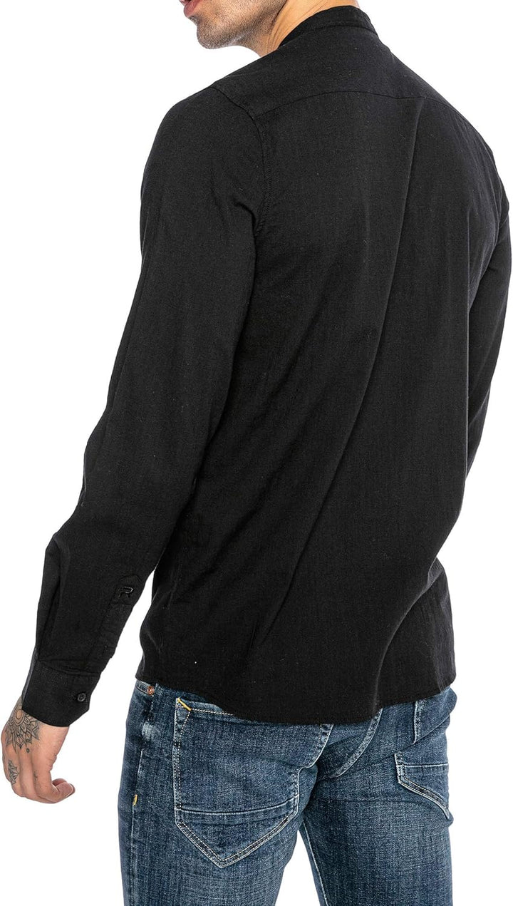 Redbridge Elegantes Herren Leinenhemd Langarm Casual Baumwolle XXL Schwarz, XXL Schwarz