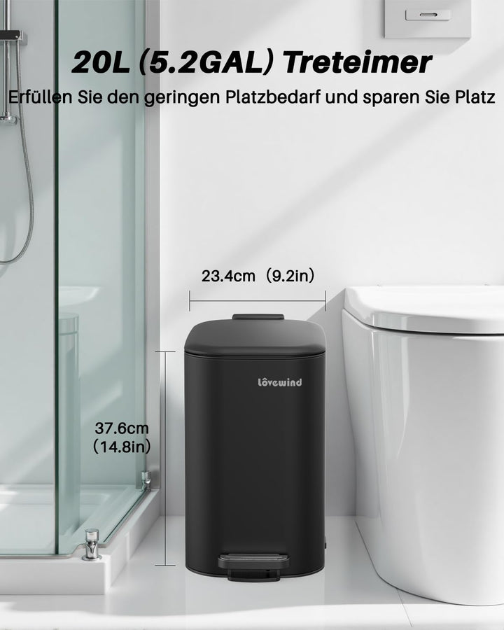 lovewind Mülleimer 20L mit Fusspedal, Schmaler Abfalleimer, Leise Schliessender Deckel, Entnehmbarer