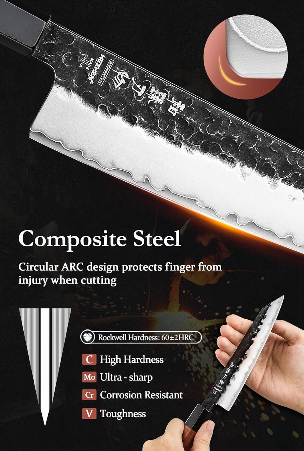 HEZHEN 15cm Kiritsuke Messer, Scharfes Kochmesser im Japanischen Stil Küchenmesser Profi, Handgeschm