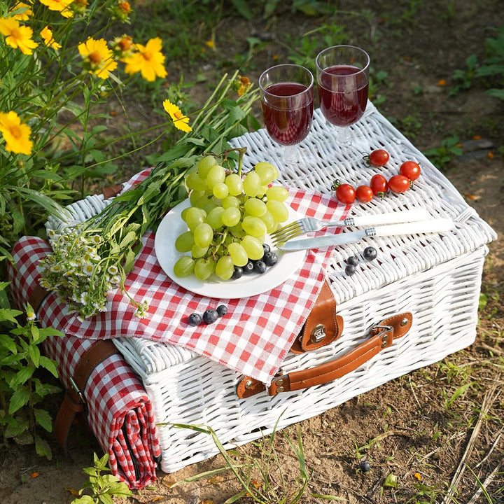 Picknick-Kühlkorb-Set für 4 Personen mit grosser wasserdichter Picknickdecke, isoliertem Fach und Be