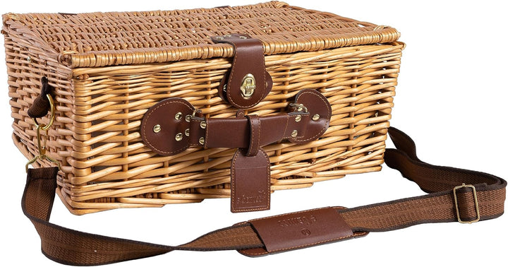 Picknickkorb 4 Personen Grün mit Kühlfach & Schultergurt – Picknicktasche Naturweide inkl. Teller Gl