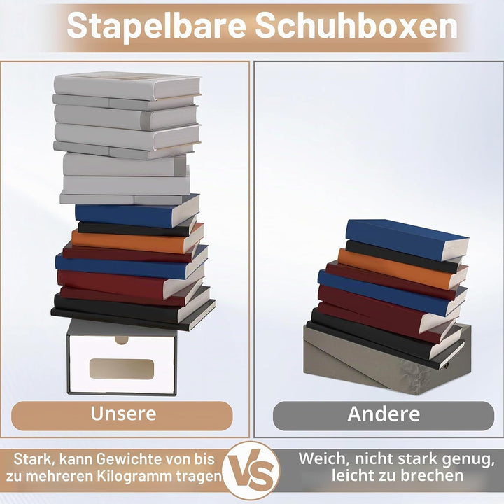 UISEBRT 10er Boxen-Set,Schuhboxen Stapelbar,Aufbewahrungsbox Schubladen mit Transparentes Sichtfenst
