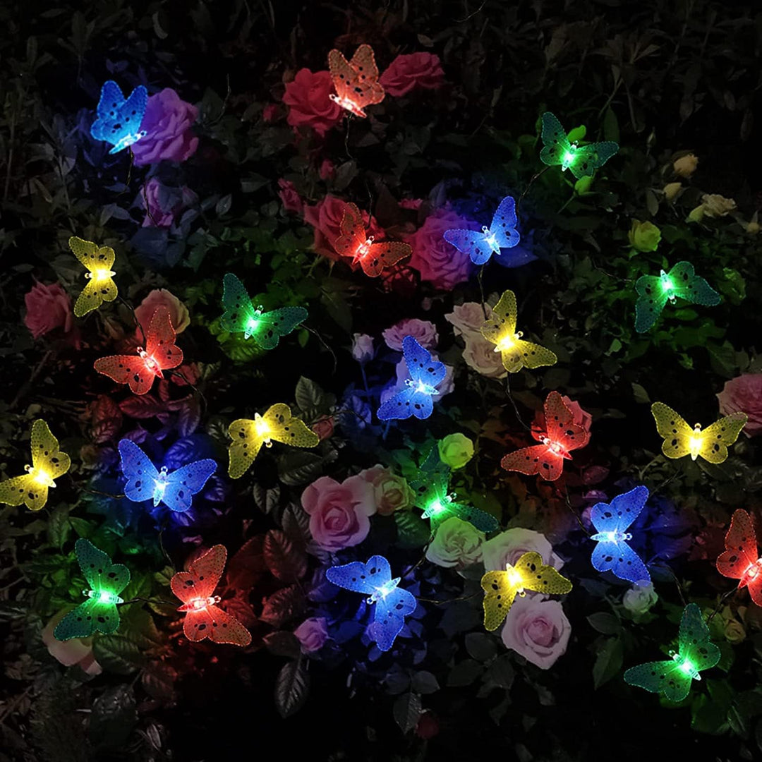 Aussen Solar Licht Garten wasserdicht 12 PCS Faser Schmetterling Shaped solarbetriebene Lichterkette