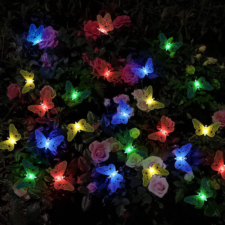 Aussen Solar Licht Garten wasserdicht 12 PCS Faser Schmetterling Shaped solarbetriebene Lichterkette