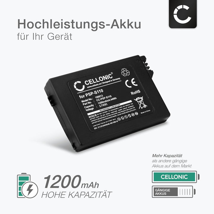 CELLONIC 2X Ersatz Akku PSP-S110 kompatibel mit Sony PSP Brite (3000/3001 / 3004) / PSP Slim & Lite