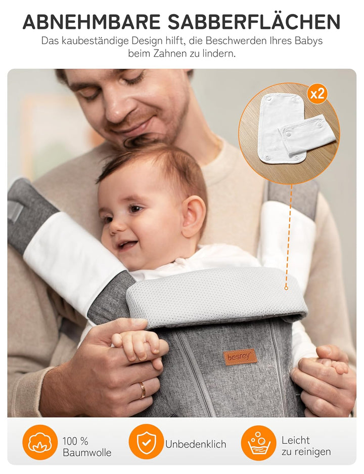 besrey Babytrage, Ergonomische Baby Trage mit Hüftsitz, Baby Carrier mit Lendenstütze, 6 Tragepositi