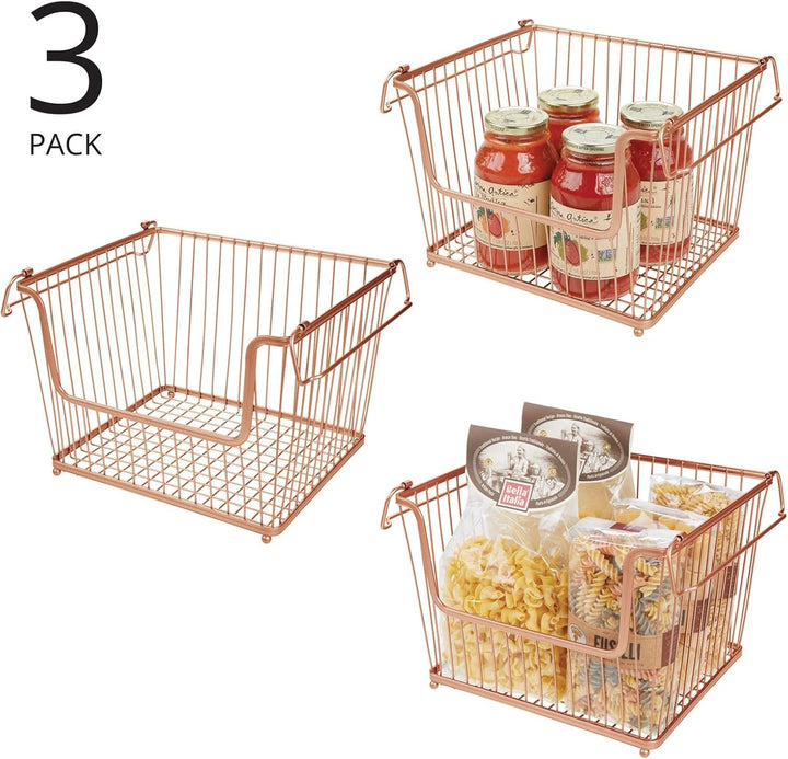 mDesign 3er-Set Metall Ablagebox mit Henkeln – Aufbewahrungskorb mit ansprechendem Drahtdesign – Dra